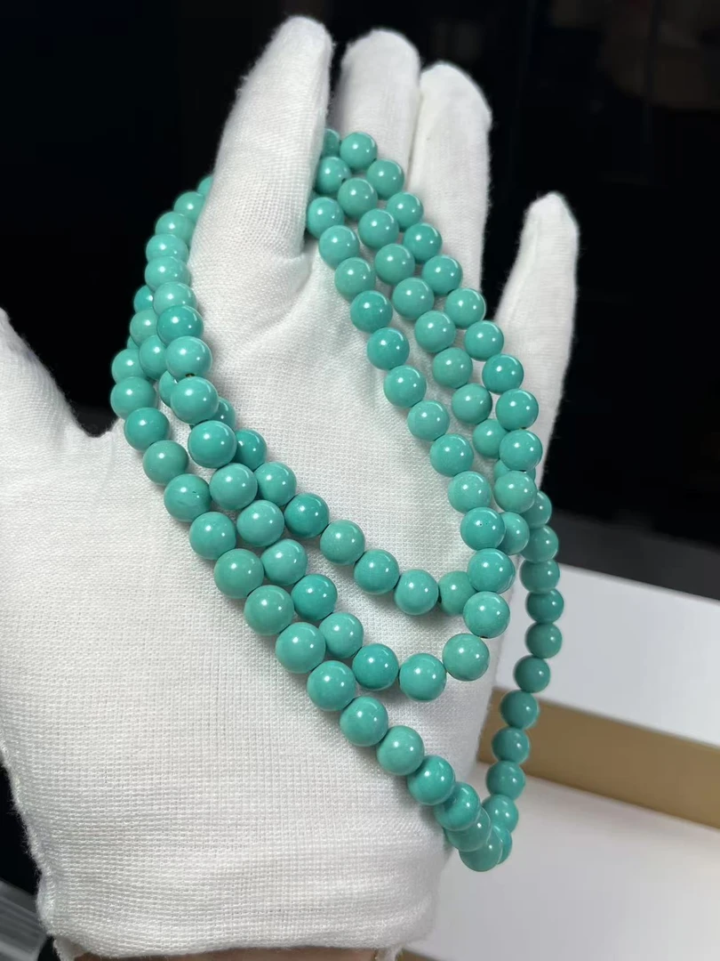 湖北原矿原石原料时尚百搭手工DIY天空蓝圆珠项链7.5mm