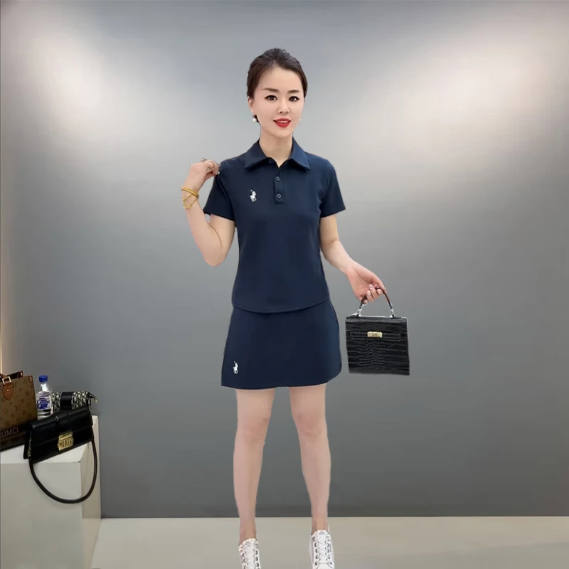 夏季新款休闲显瘦套装98835时尚百搭商务气质女士翻领短袖+短裤裙