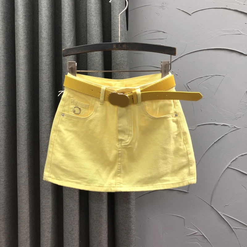 黄色小个子高腰牛仔短裙女2025年夏季时尚百搭刺绣A字半身包臀裙