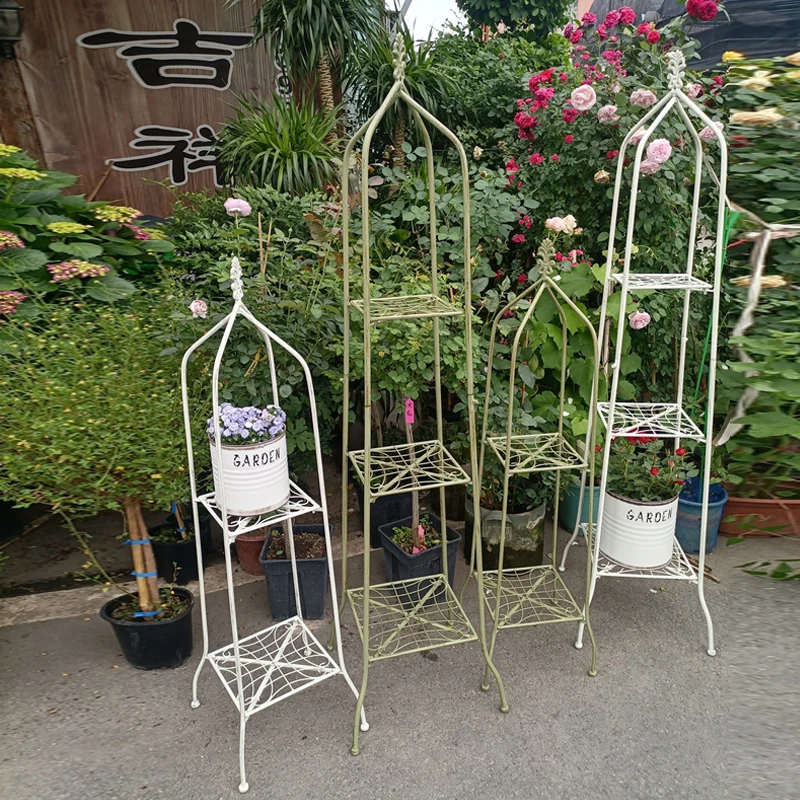 方层多层花架铁艺双层花架子室内外三层置物架阳台庭院花盆架子