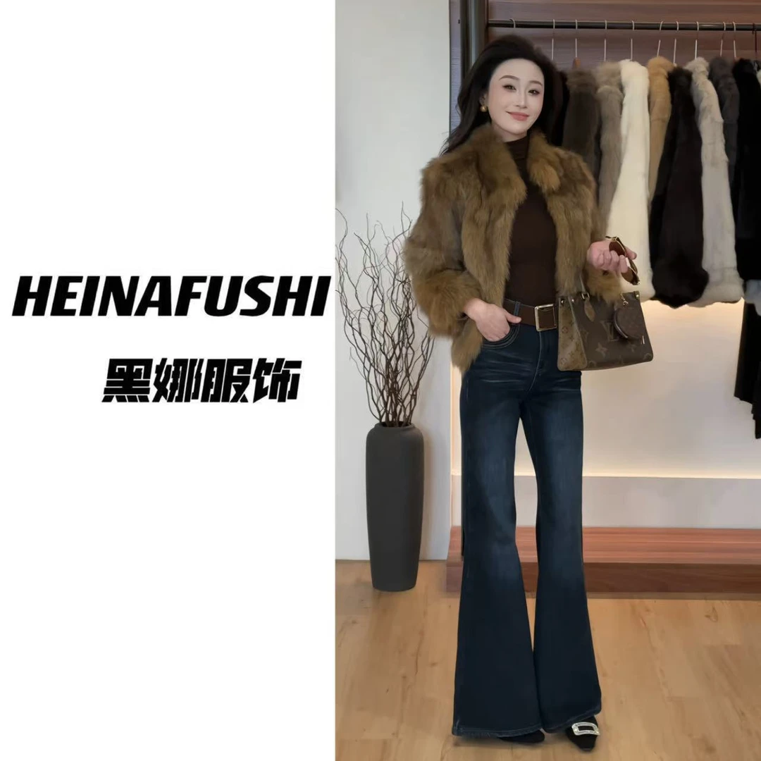 HEINA高腰压褶设计显瘦微喇裤9811