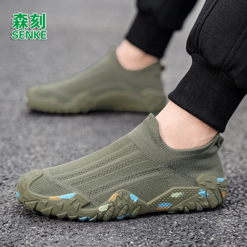 森刻男鞋夏季网面鞋薄款飞织鞋透气防滑一脚蹬百搭潮流弹力袜子鞋