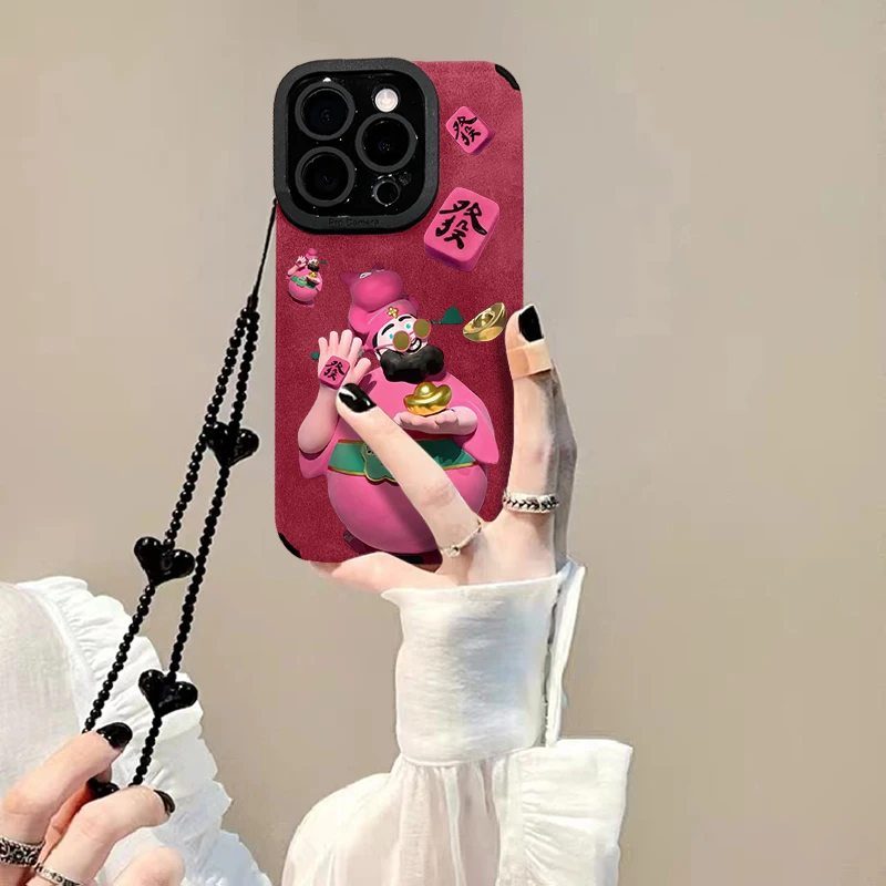 多巴胺财神适用苹果15华为vivo/oppo小米iPhone16pro翻毛皮手机壳