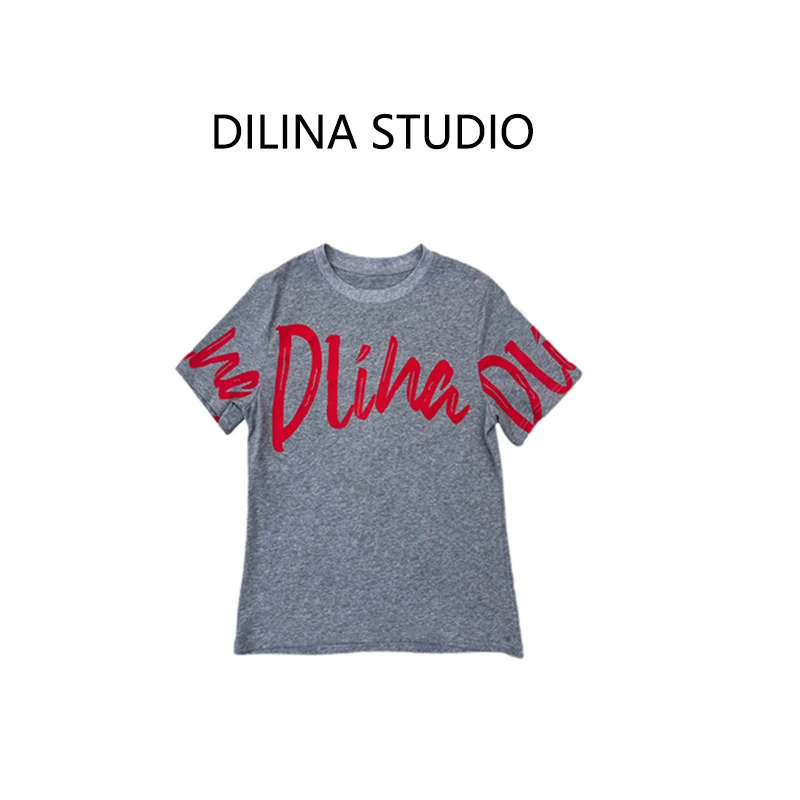 【dilina】小众女士夏季新款短袖T恤时尚圆领休闲百搭