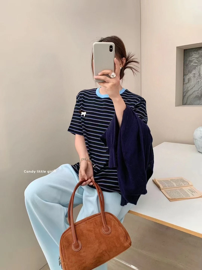 【精品刺绣】女士拼色大版宽松半袖！