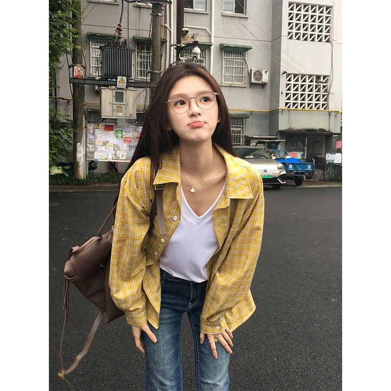 “向日葵”ANDEARDI格子衬衫外套女韩系慵懒百搭衬衣