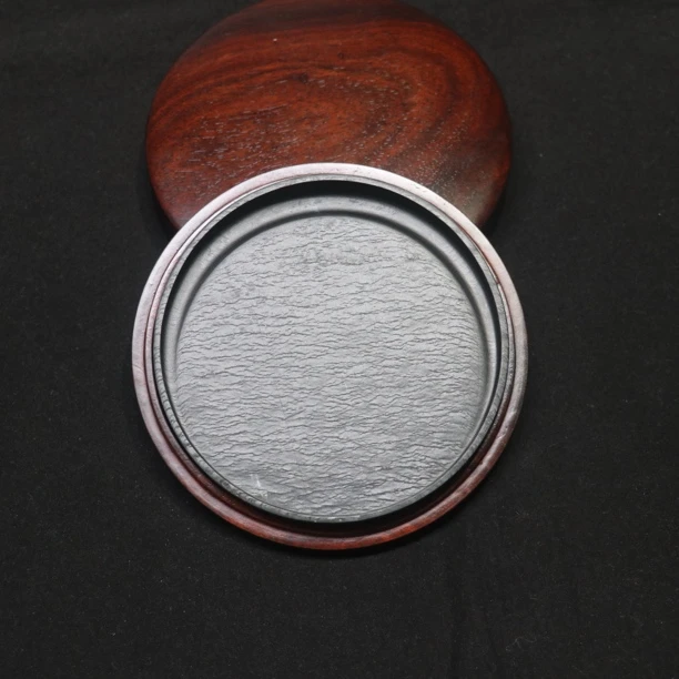 水舷坑细水波金星实用月牙池圆形老坑歙砚9.3×9.3×1.1cm