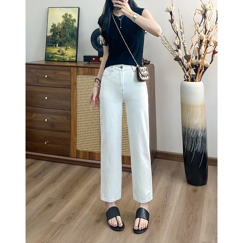 【华总高定】云予•夏季新款四面弹小个子显瘦百搭法棍牛仔裤