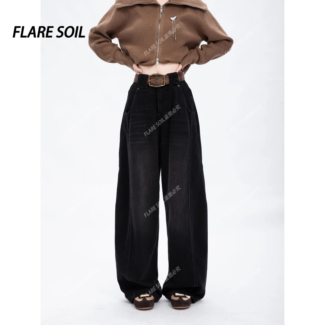 【FLARE SOIL】复古美式洗水牛仔裤街头风阔腿裤弯刀裤裤子 T4833B