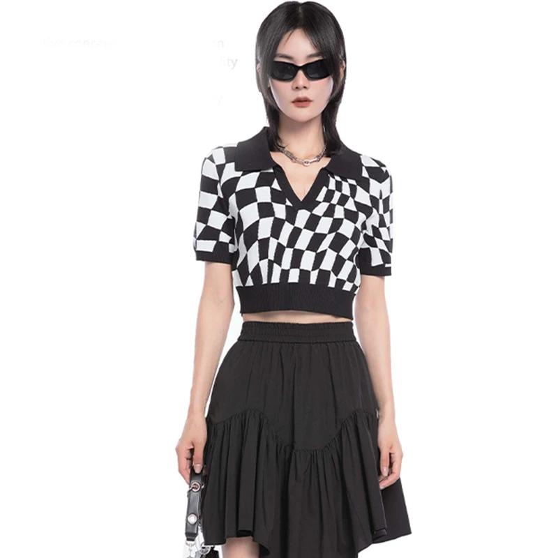 350479【N系列】方格翻领休闲针织衫B3ED22093