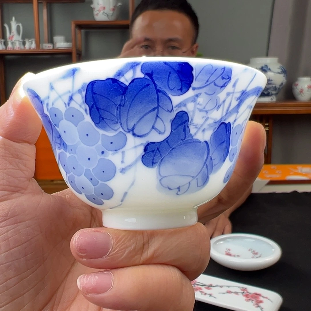 玉泥青花硕果累累杯