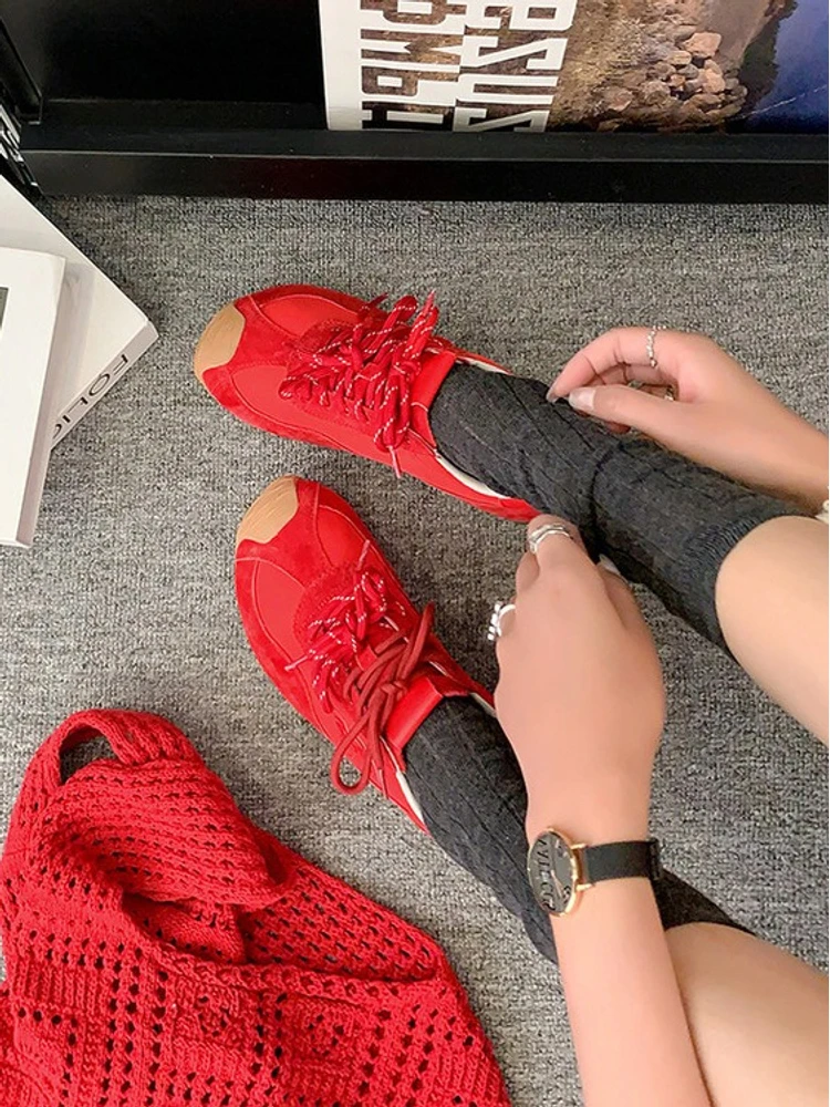 诗宝斐尔红色厚底德训鞋女款春秋季真皮百搭软底阿甘鞋休闲运动鞋