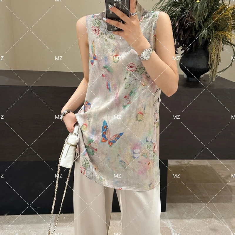 【格子】夏季国风气质新中式水墨印花上衣B001