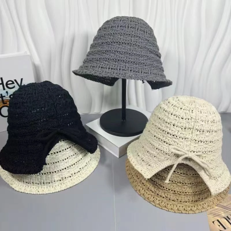 韩国编织镂空渔夫帽子女2025新款夏季出游薄款透气遮阳帽水桶草帽