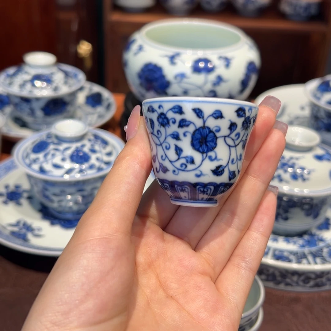 青花雯华堂手绘杯杯