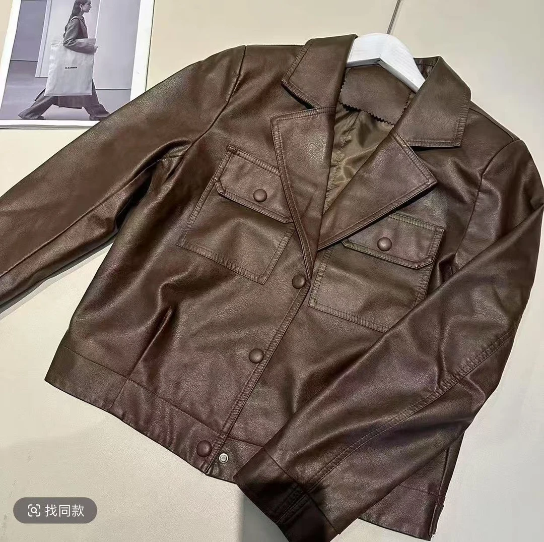 <尚优韩推荐>6602春秋短款时尚休闲百搭女士夹克皮衣外套