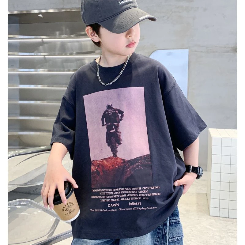 儿童短袖薄款夏季2025新款男童半袖T恤宽松夏款中大童上衣酷