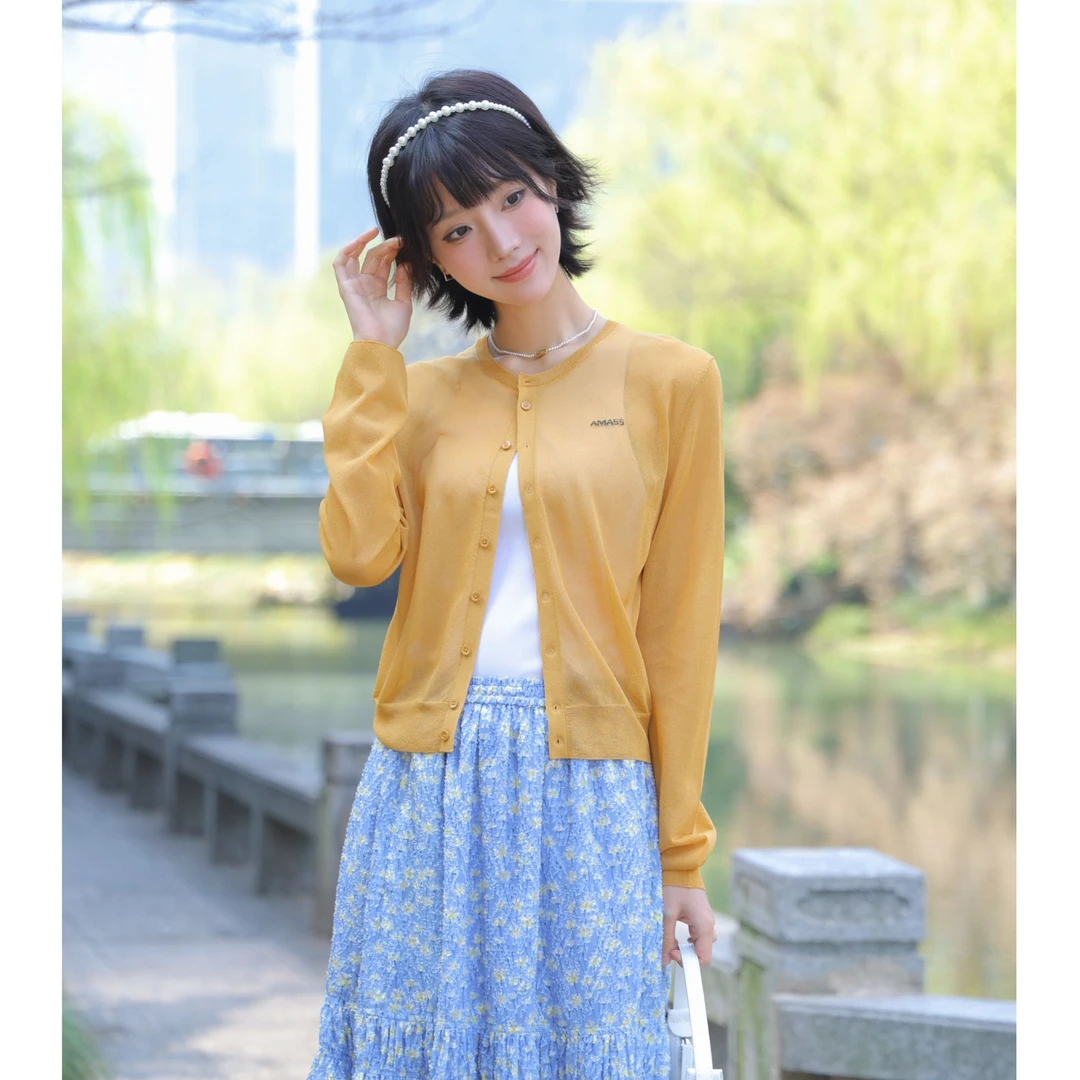 AMASS/阿玛施冬季爆款新款百搭气质简约百搭圆领针织开衫548004