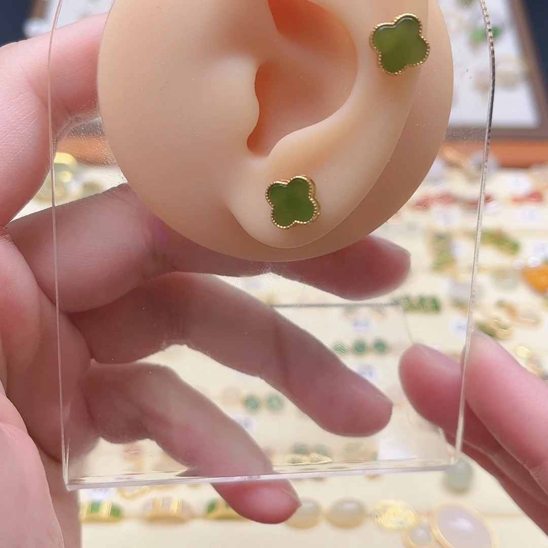 和田玉银S925镶嵌耳饰