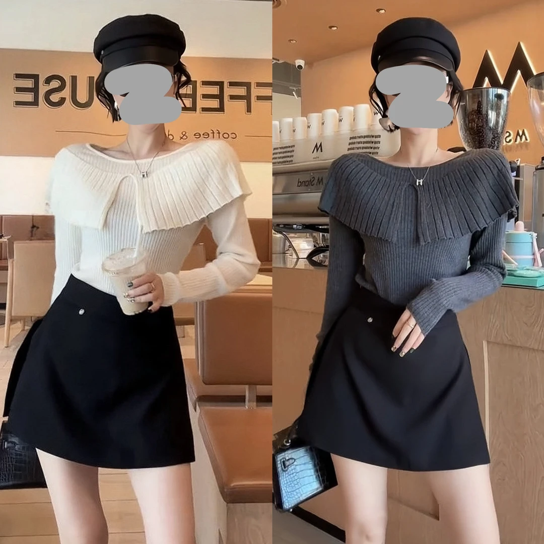 2025早秋知性风薄款长袖针织衫打底毛衣显瘦百搭半身裙裤气质套装