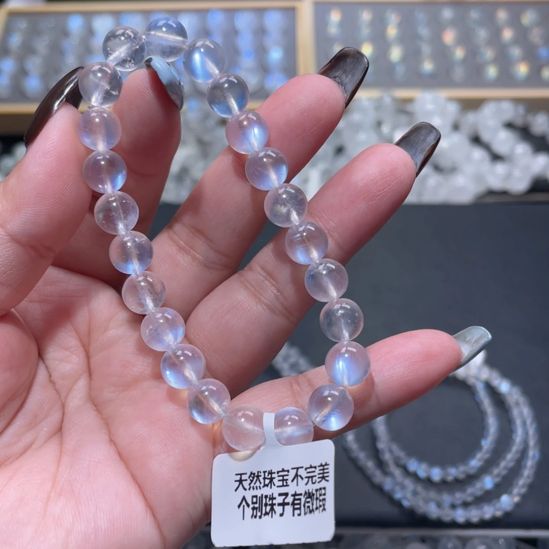 姜***尼手链长石未镶嵌蓝月光手链8mm