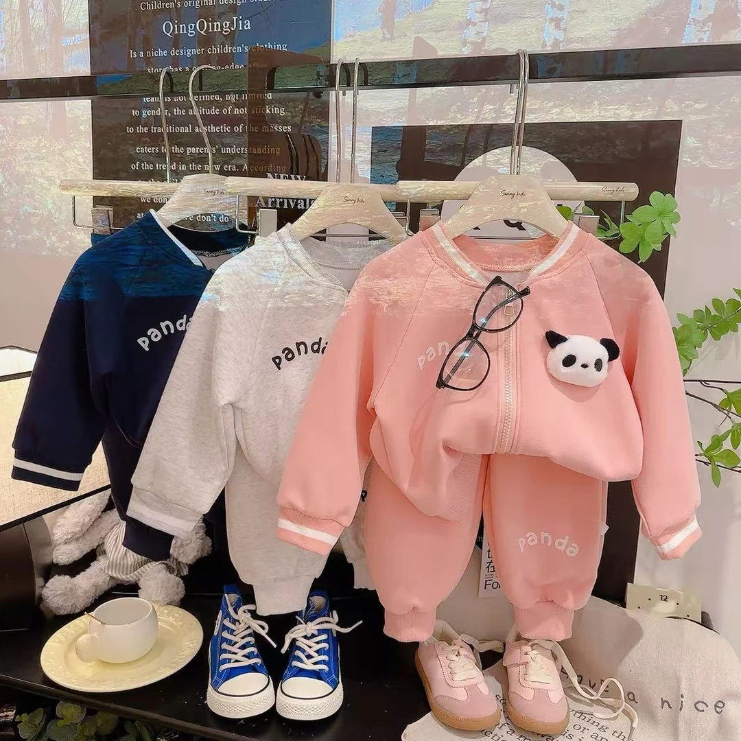 新款春秋款儿童拉链套装男女宝宝棒球服宽松休闲舒适运动两件套