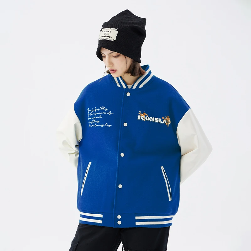 iconslab 天使圈棒球服情侣冬季款男女同款休闲夹棉外套