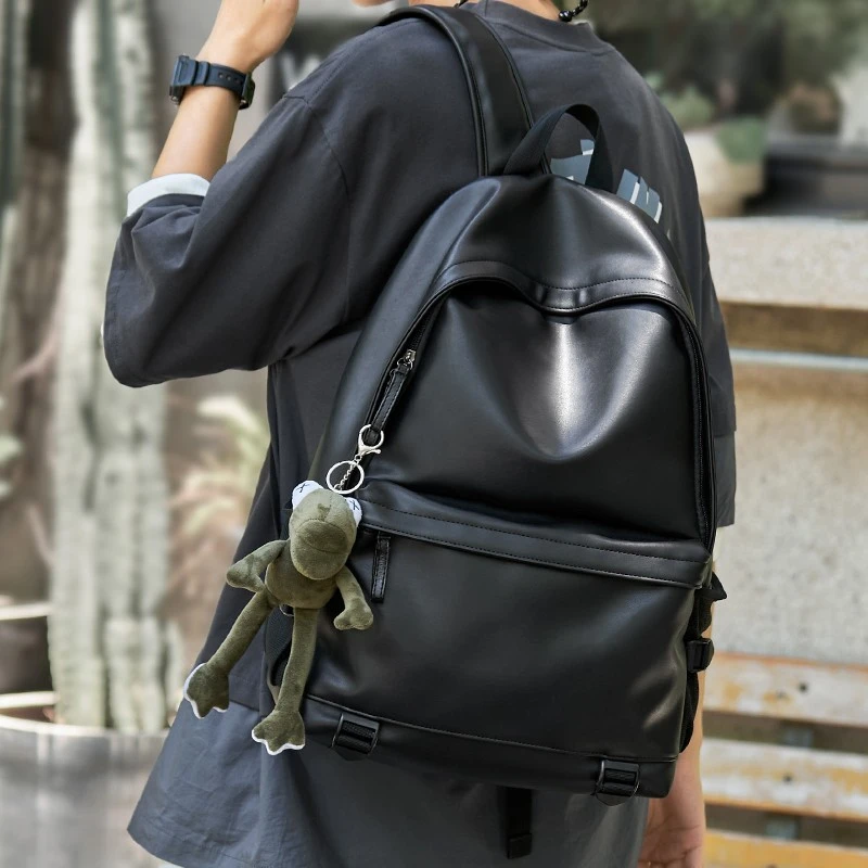 潮流双肩包男士大容量电脑揹包皮质通勤旅行男款高中生大学生书包