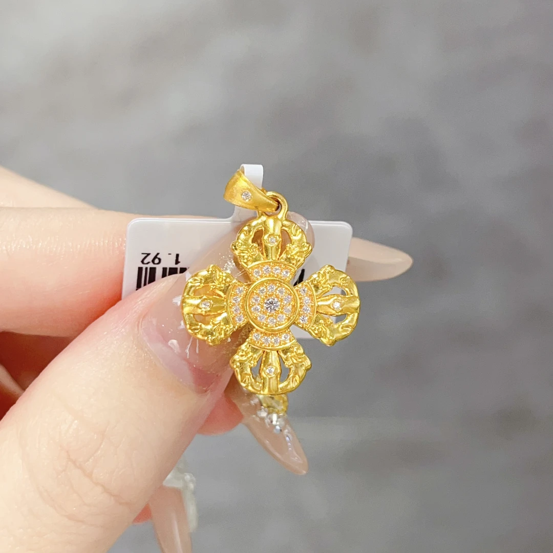 足金999 黄金首饰 5D莫桑金刚杵吊坠【赠绳子】