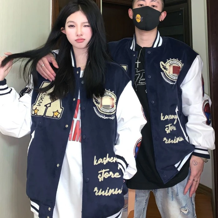 美式高街棒球服女春秋季新款潮牌飞行员夹克男生重磅情侣外套上衣