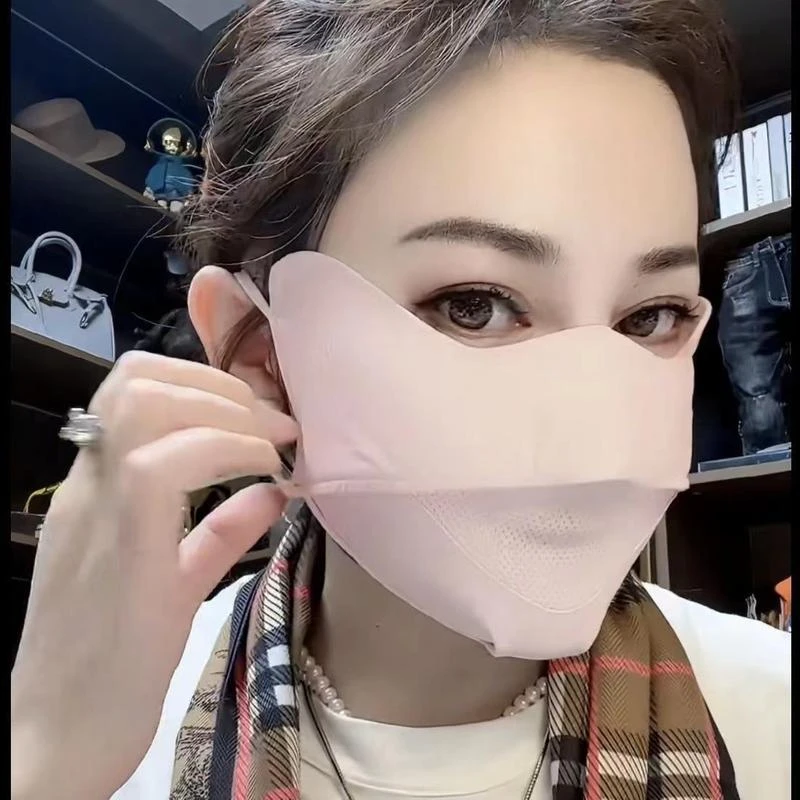 新款冰丝透气防晒口罩防紫外线带透气孔高颜值可水洗网纱遮脸面罩