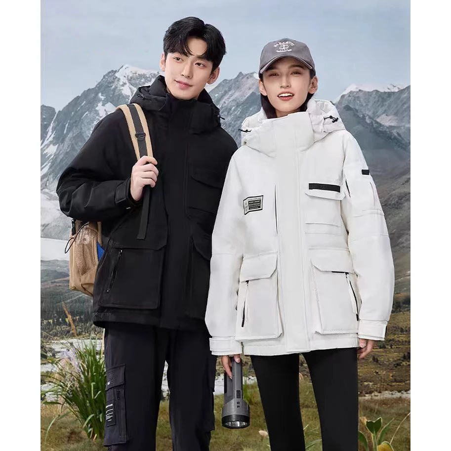 男女同款户外滑雪服~90鸭绒工装连帽羽绒服外套 M13531
