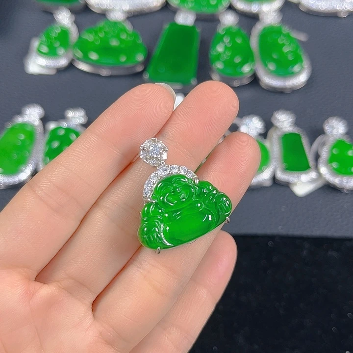 吊坠(不含链)银S925镶嵌翡翠