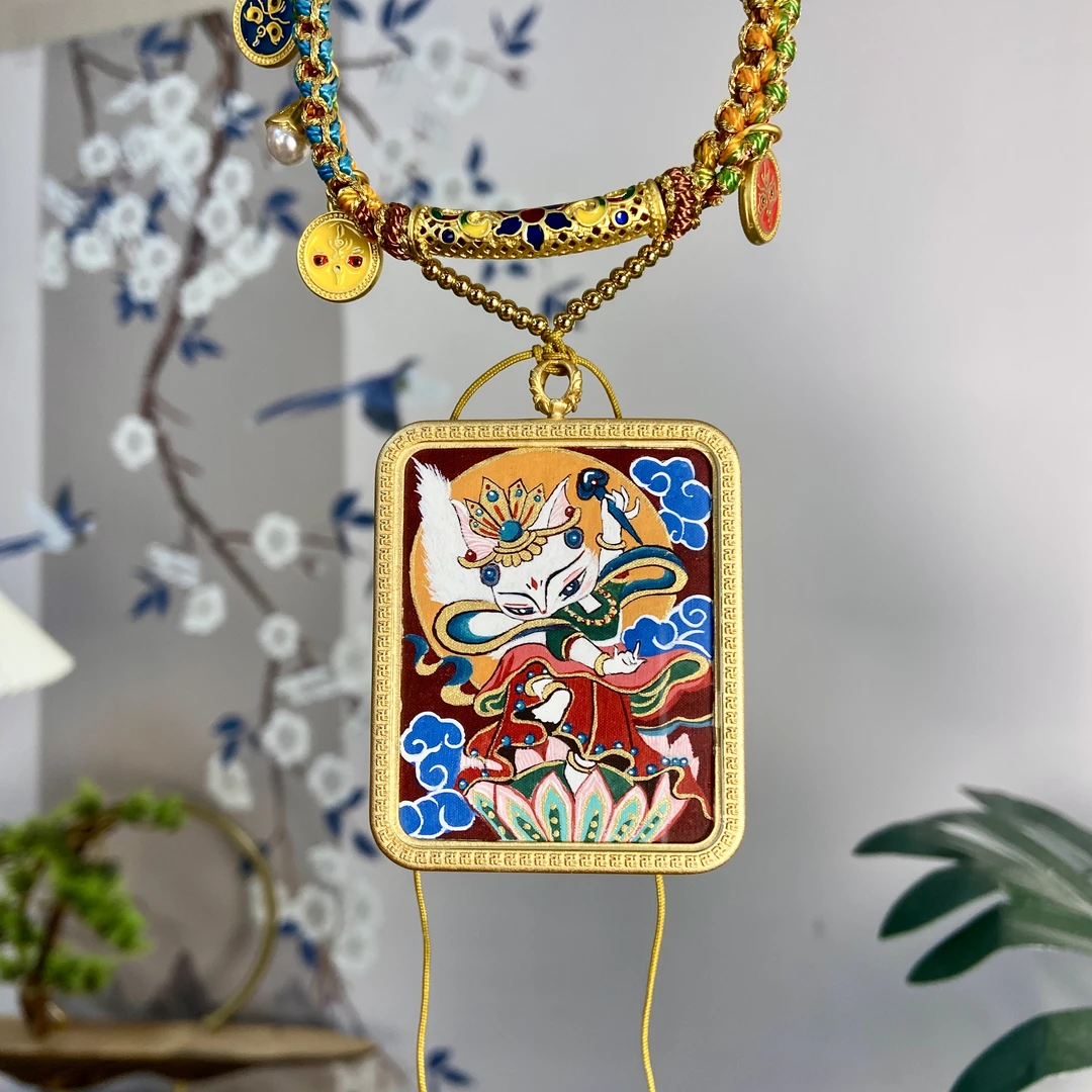 【莲花狐狐】热贡画师手绘款项链挂脖毛衣链