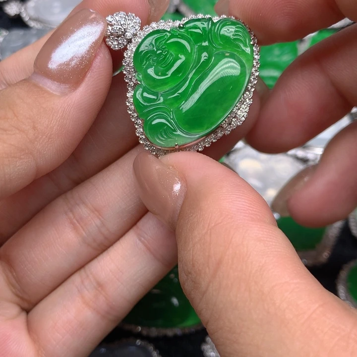开***果翡翠18K金镶嵌吊坠(不含链)