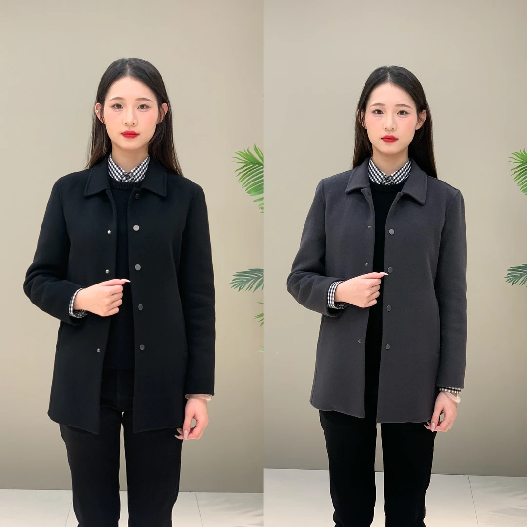 T&X/梯形男士新款简约休闲双面羊毛翻领风衣（羽绒内胆可拆卸0016）