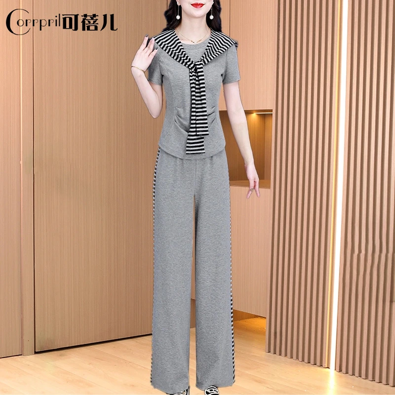 【可蓓儿】阔太太时尚显瘦套装2025新款夏季洋气减龄遮肉气质两件套