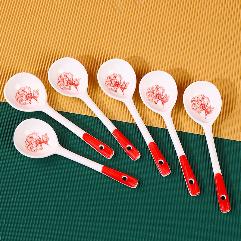 喜庆网红日式釉下彩工艺勺子耐高温消毒柜可用易清洗不掉色6个