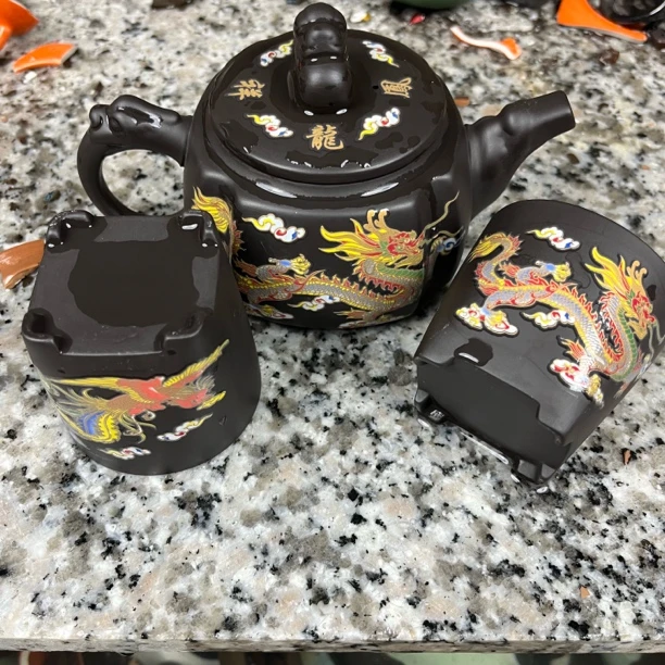 四方龙凤一壶两天圆地方杯变色凤鸣三件套