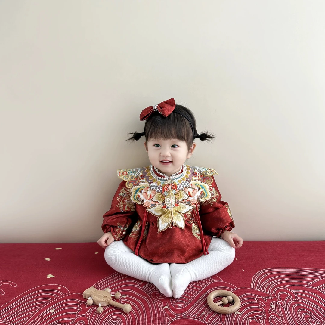 宝宝周岁礼服中式抓周服百日宴旗袍唐装童婴儿生日国风小童公主裙