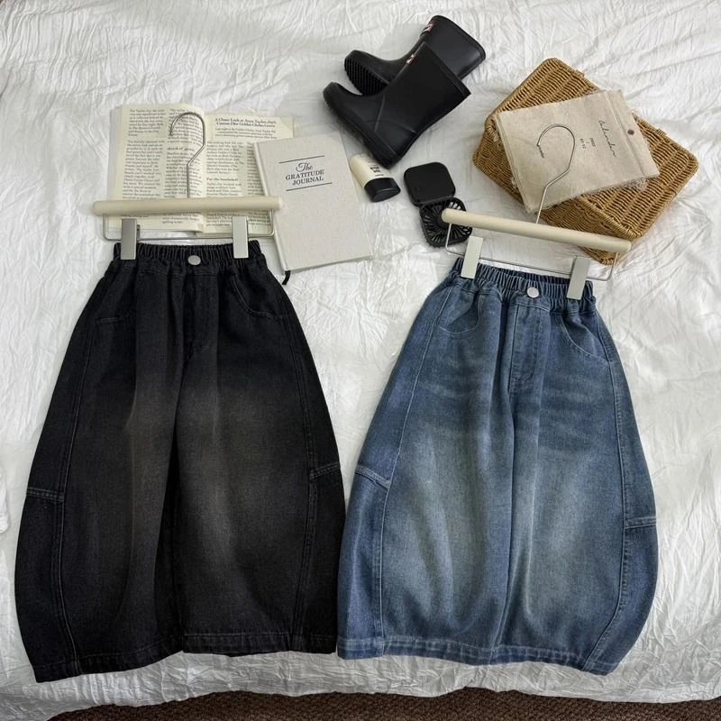 2025春秋款儿童休闲直筒牛仔裤韩版牛仔裤百搭简约男女同款裤子潮