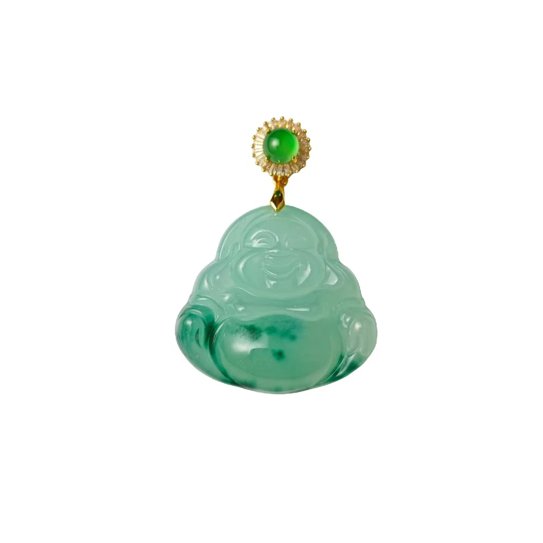 翠绿冰飘花佘太翠佛公吊坠A43-20赠礼盒(多样性发)不含链