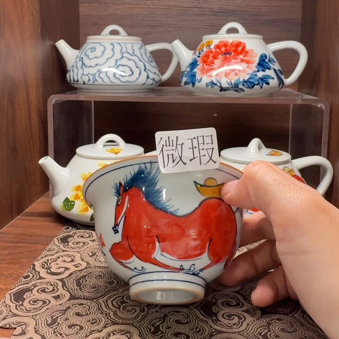 釉下手绘茶具微瑕