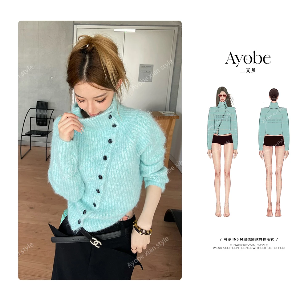 【AYOBE】原创款 8月25日10:00新品  韩系ins风温柔别致斜扣毛衣