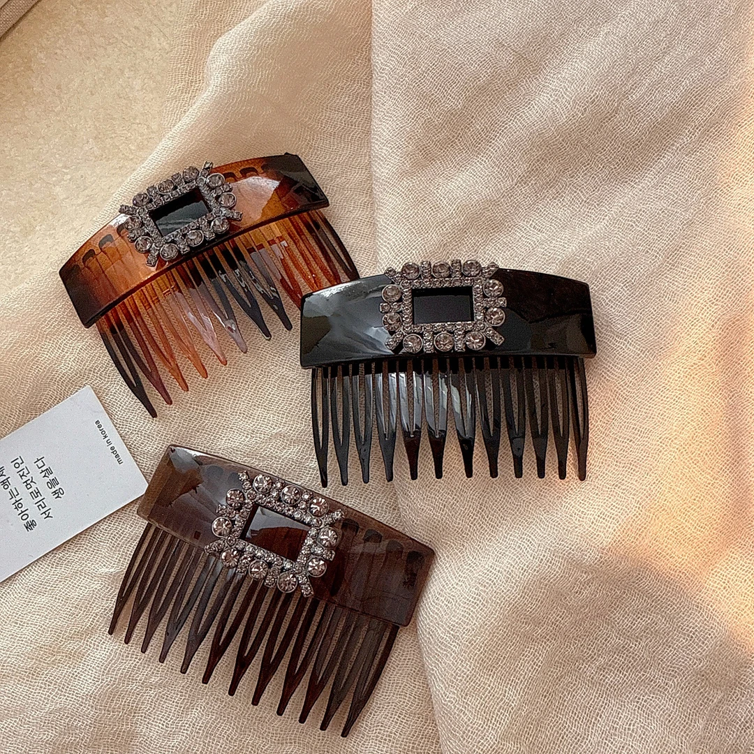 气质百搭闪亮方钻倒插梳时尚前额刘海发夹后脑勺碎发整理发梳夹子