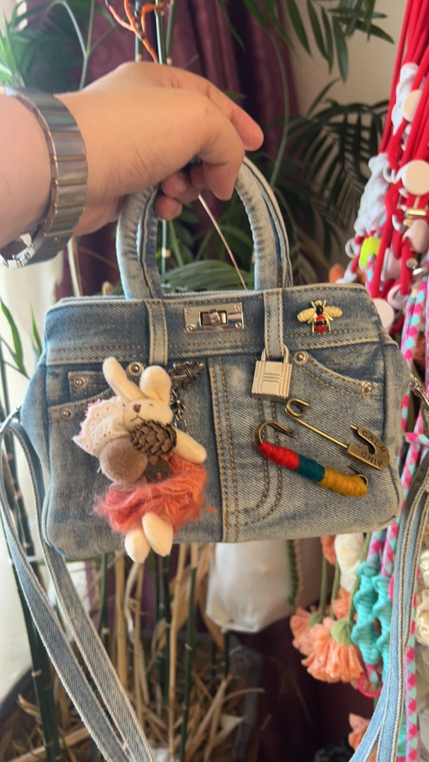 兜小兜夏季重工兔子牛仔斜挎包