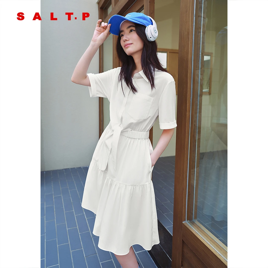 【白月光】SALT.P可颜系带白色短袖连衣裙a字短裙2025夏季新款