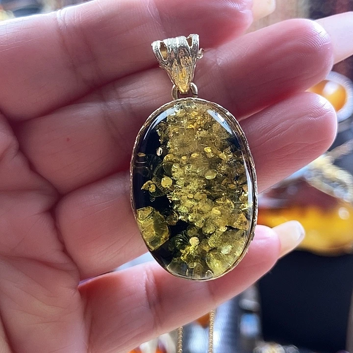 琥珀银S925镶嵌颈饰吊坠