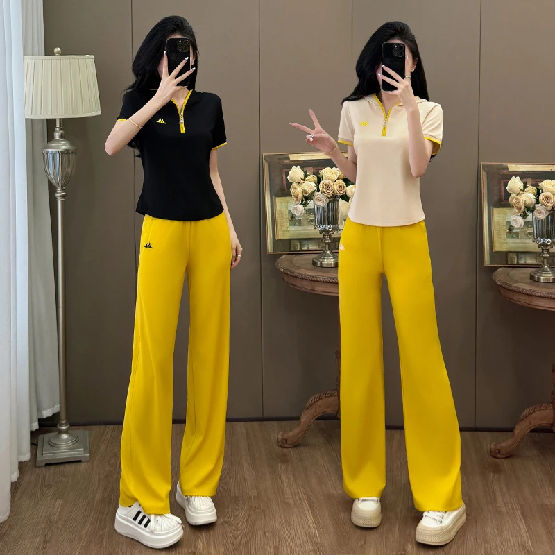 连帽短袖时尚套装女2025年夏季新款韩版显瘦减龄休闲阔腿裤两件套