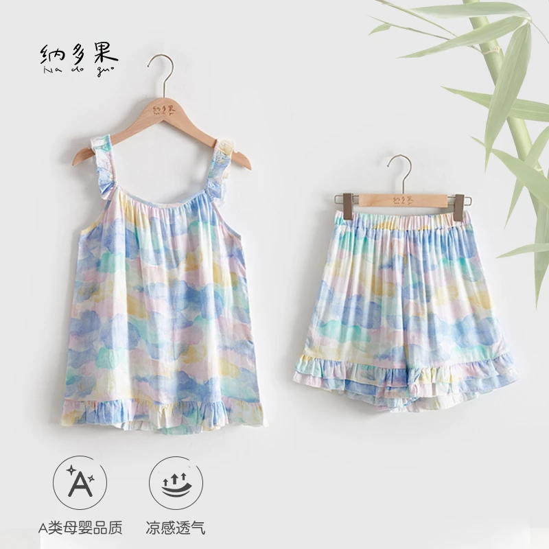 【宠粉福利】竹纤维纱布吊带睡衣短裤套装薄款甜美家居服舒适睡衣